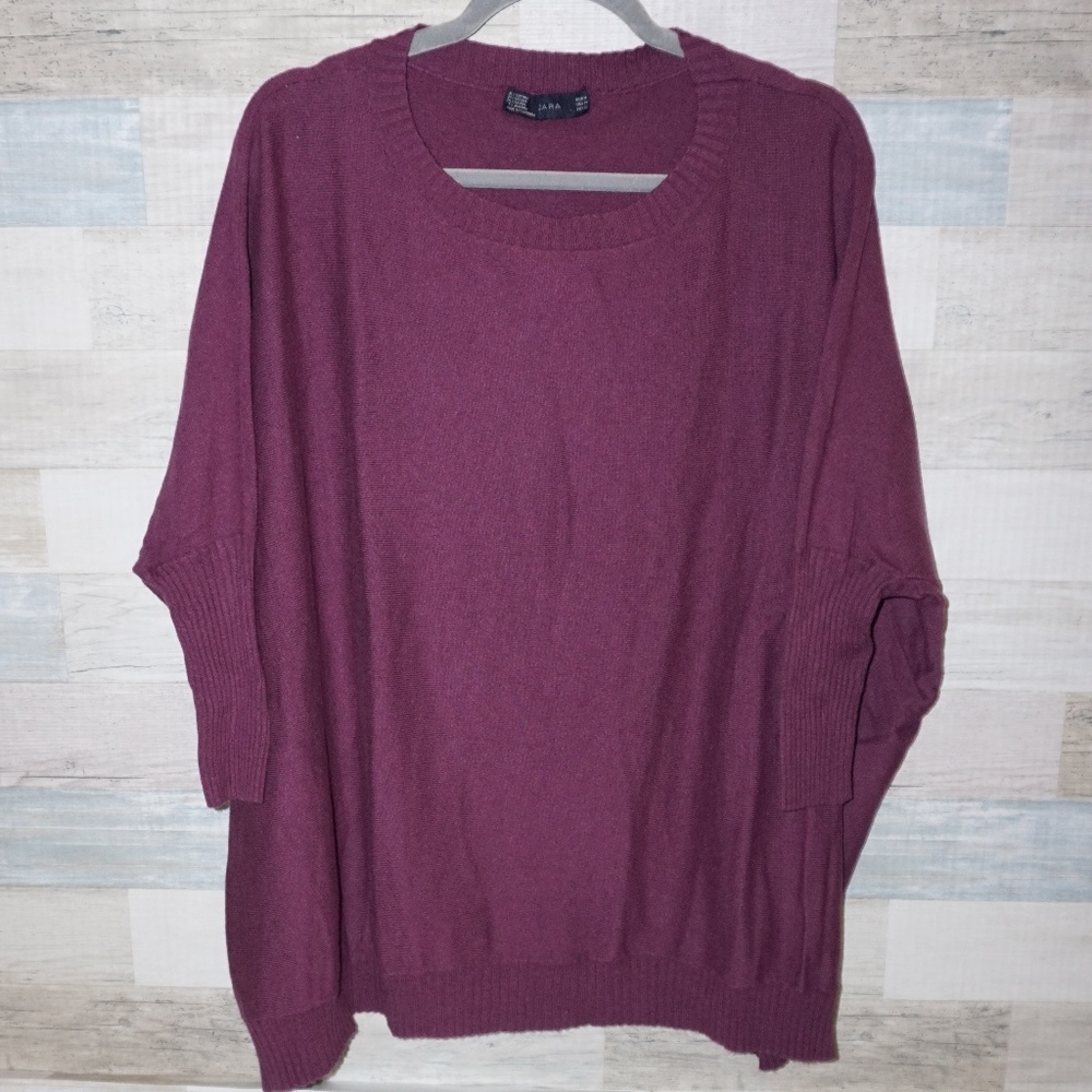 Zara Women's Rich Purple Oversized Crew Neck Sweater Medium